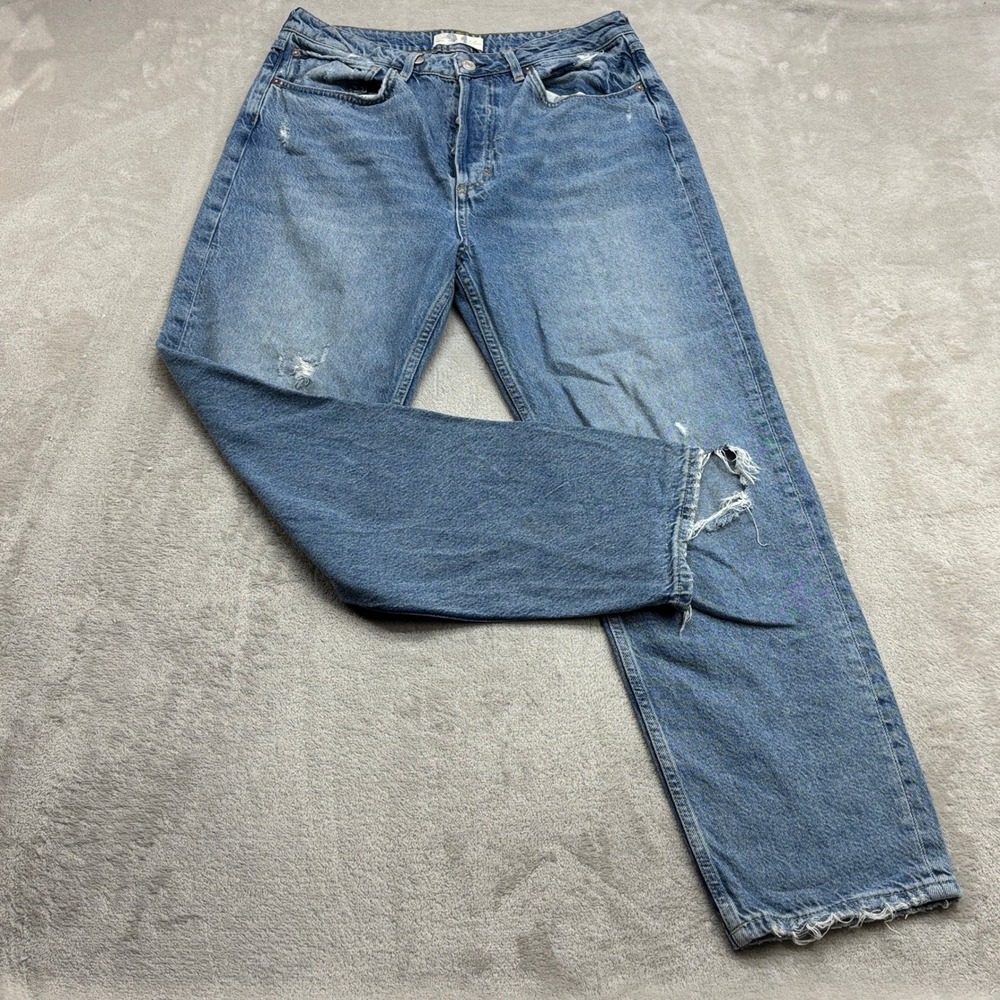 We The Free Jeans Women 31 Blue Distressed Straight Leg HR Boho Grunge Edgy Fit
